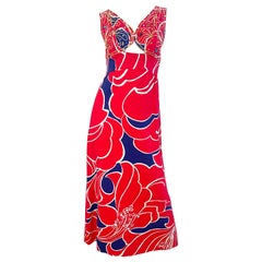 1960s Malcolm Starr Attr. Size 2 /4  Rhinestone Beaded Cut Out 60s Maxi Dress