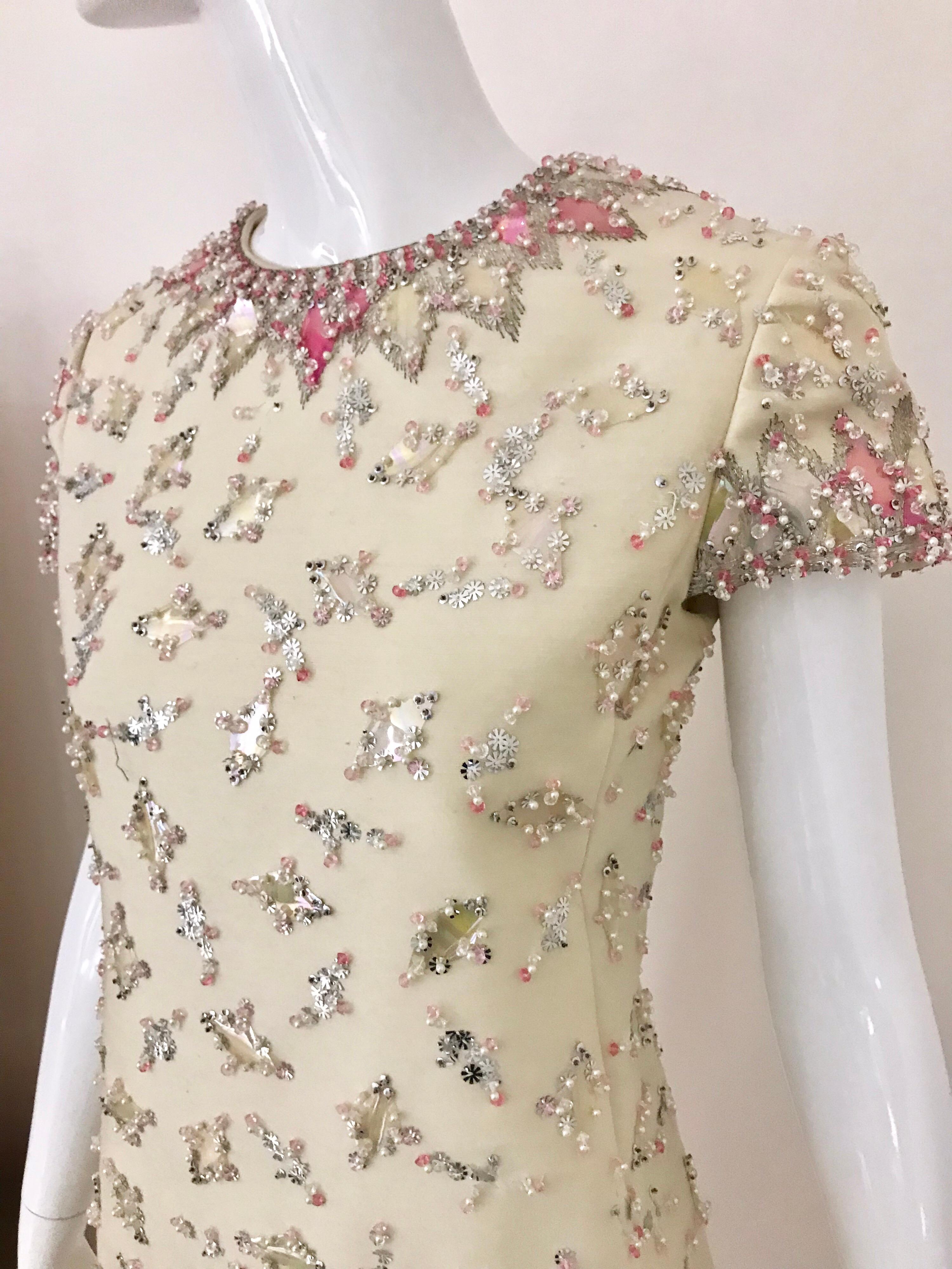 Women's 1960s  Malcolm Starr Creme Embellished Shift Dress
