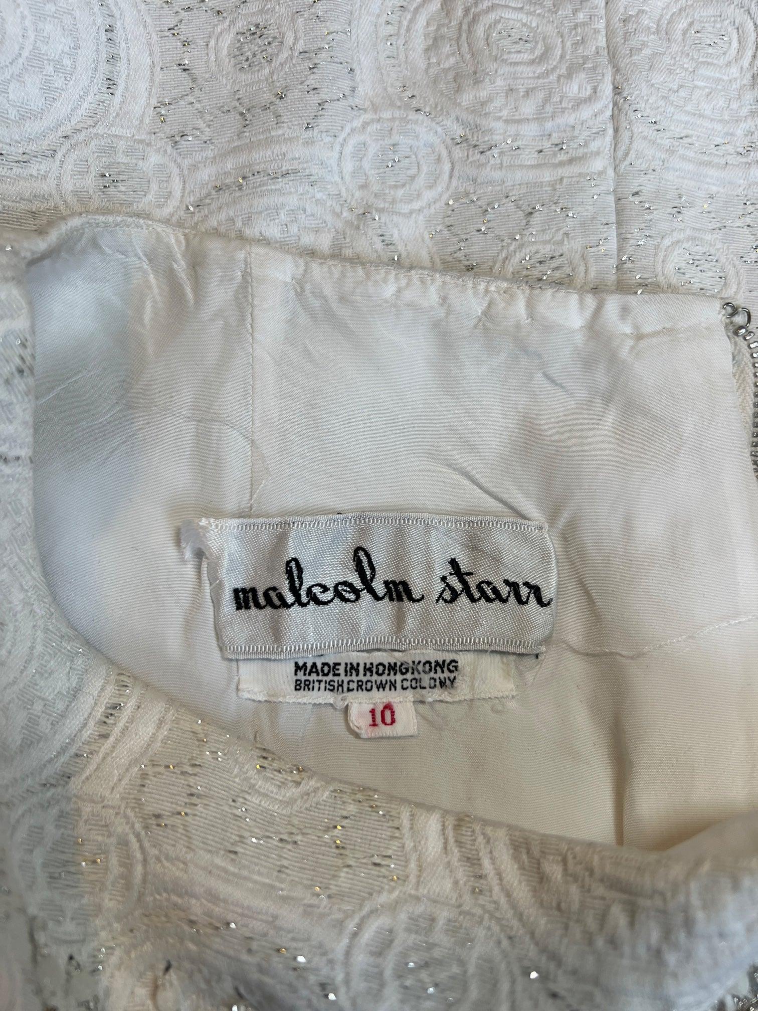 Women's 1960s Malcolm Starr Diamante White and Silver Weave Dress