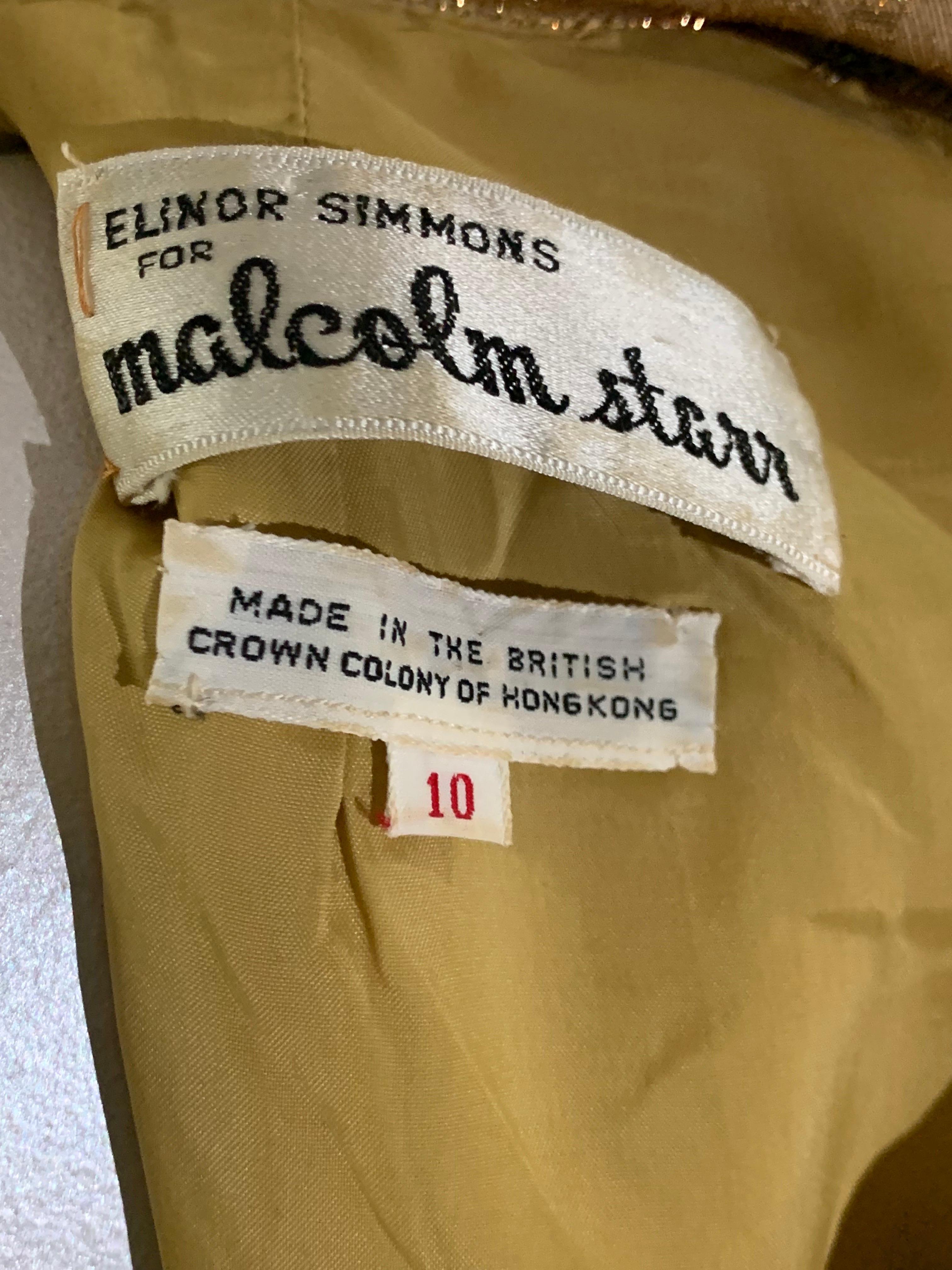 1960s Malcolm Starr Oro Tissue Lame Cocktail Mini Dress w Floral Print en venta 11