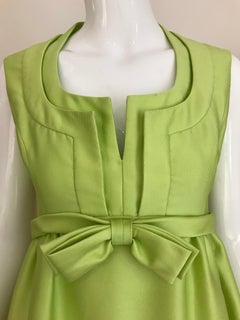 1960s Malcolm Starr Green Silk  Dress with Bow