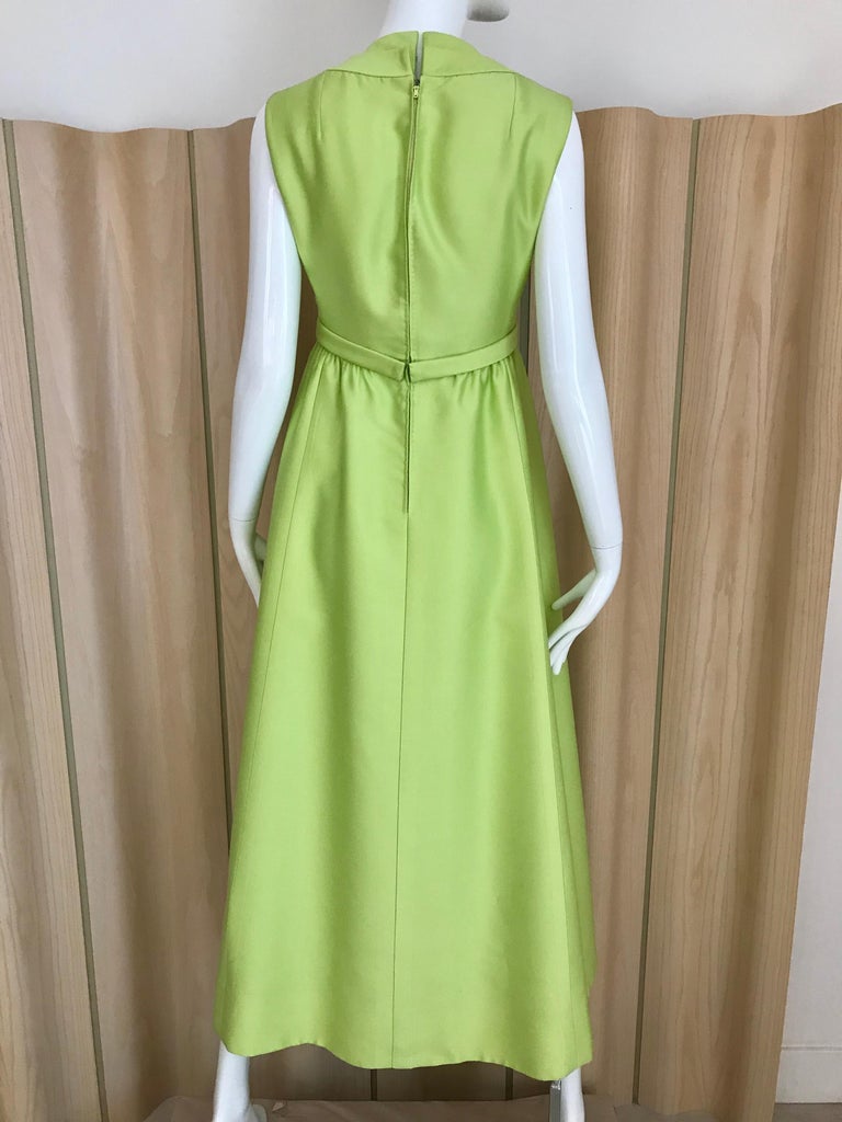 1960s Malcolm Starr Green Silk  Dress with Bow For Sale 1