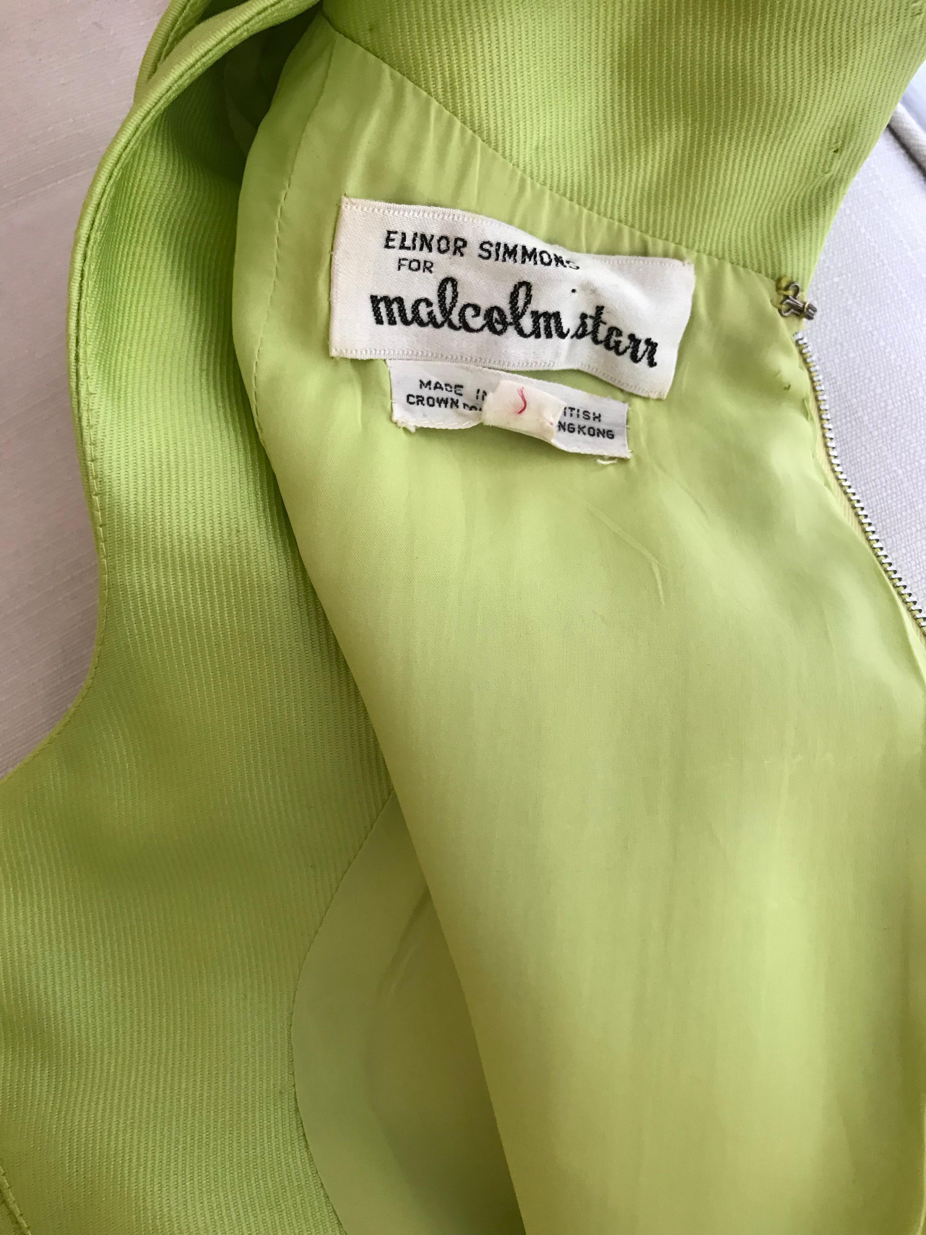 1960s Malcolm Starr Green Silk  Dress with Bow For Sale 2
