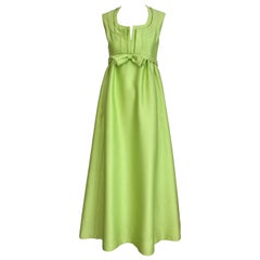 1960s Malcolm Starr Green Silk Dress with Bow
