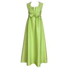 Vintage 1960s Malcolm Starr Green Silk  Dress with Bow