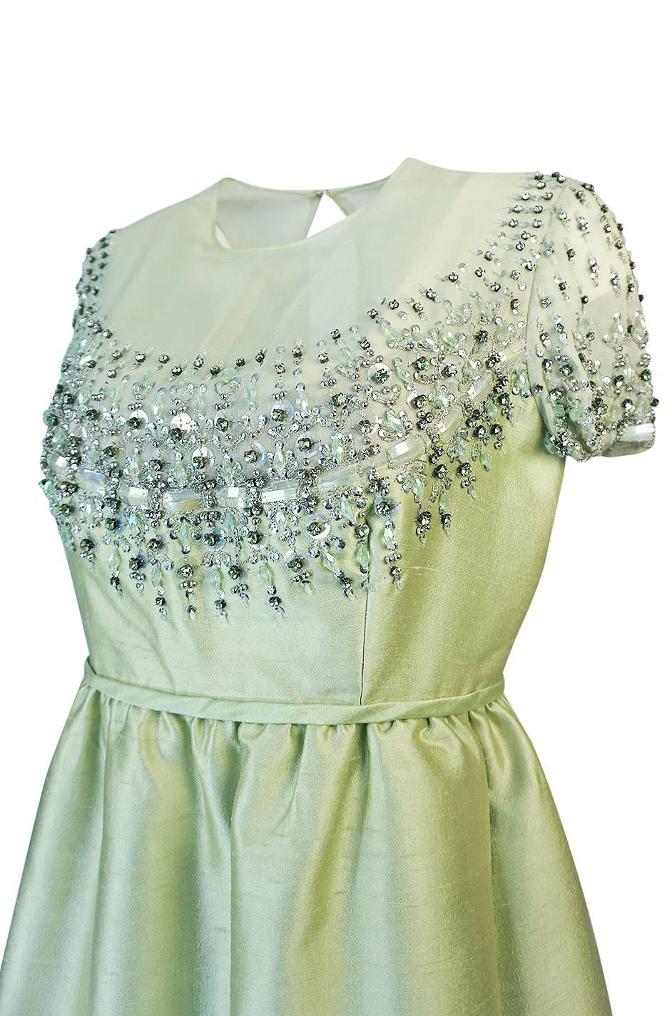 1960s Malcolm Starr Silk, Sequin, Beads & Crystal Embellished Dress In Excellent Condition In Rockwood, ON