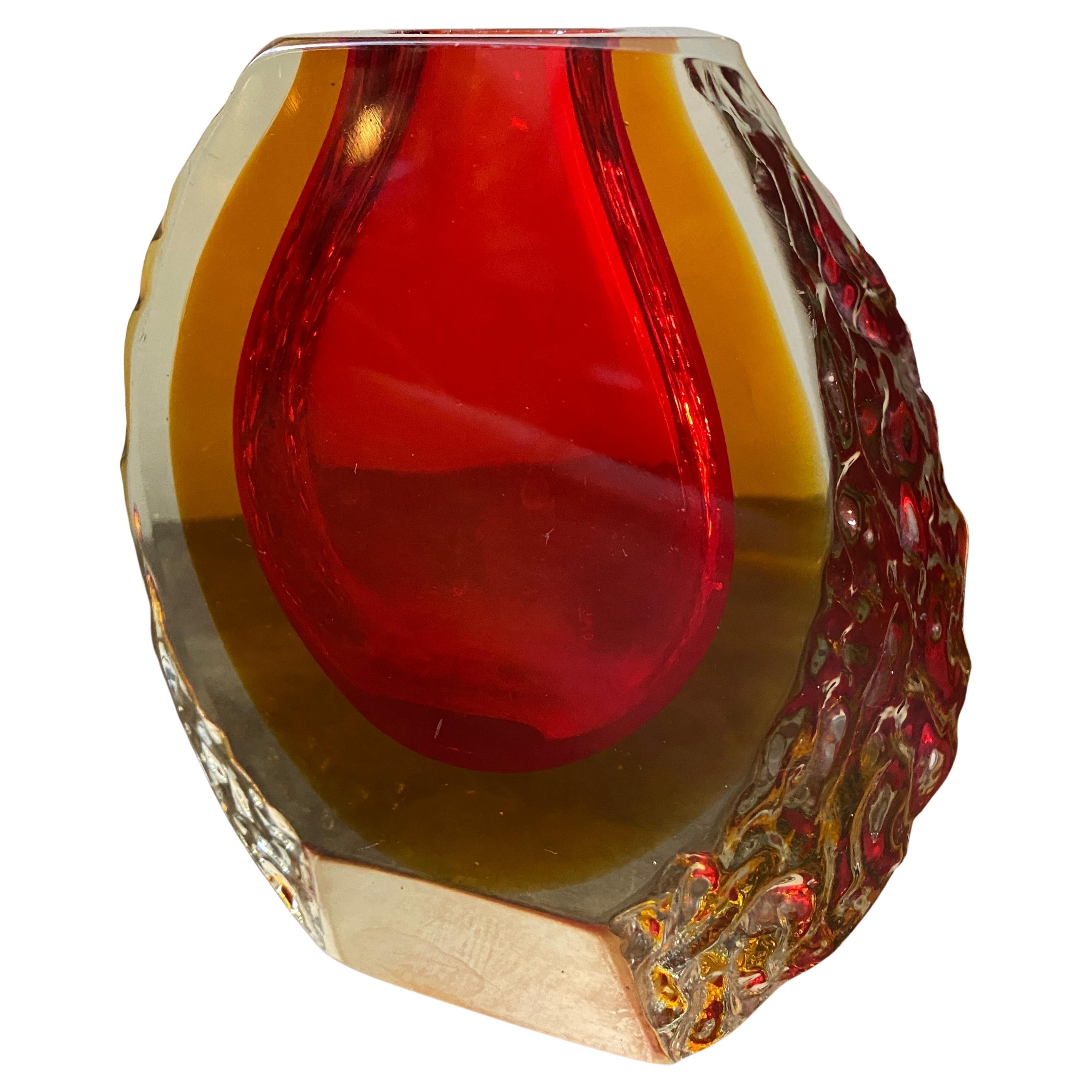 Italian 1960s Mandruzzato Mid-Century Modern Red and Yellow Sommerso Murano Glass Vase For Sale