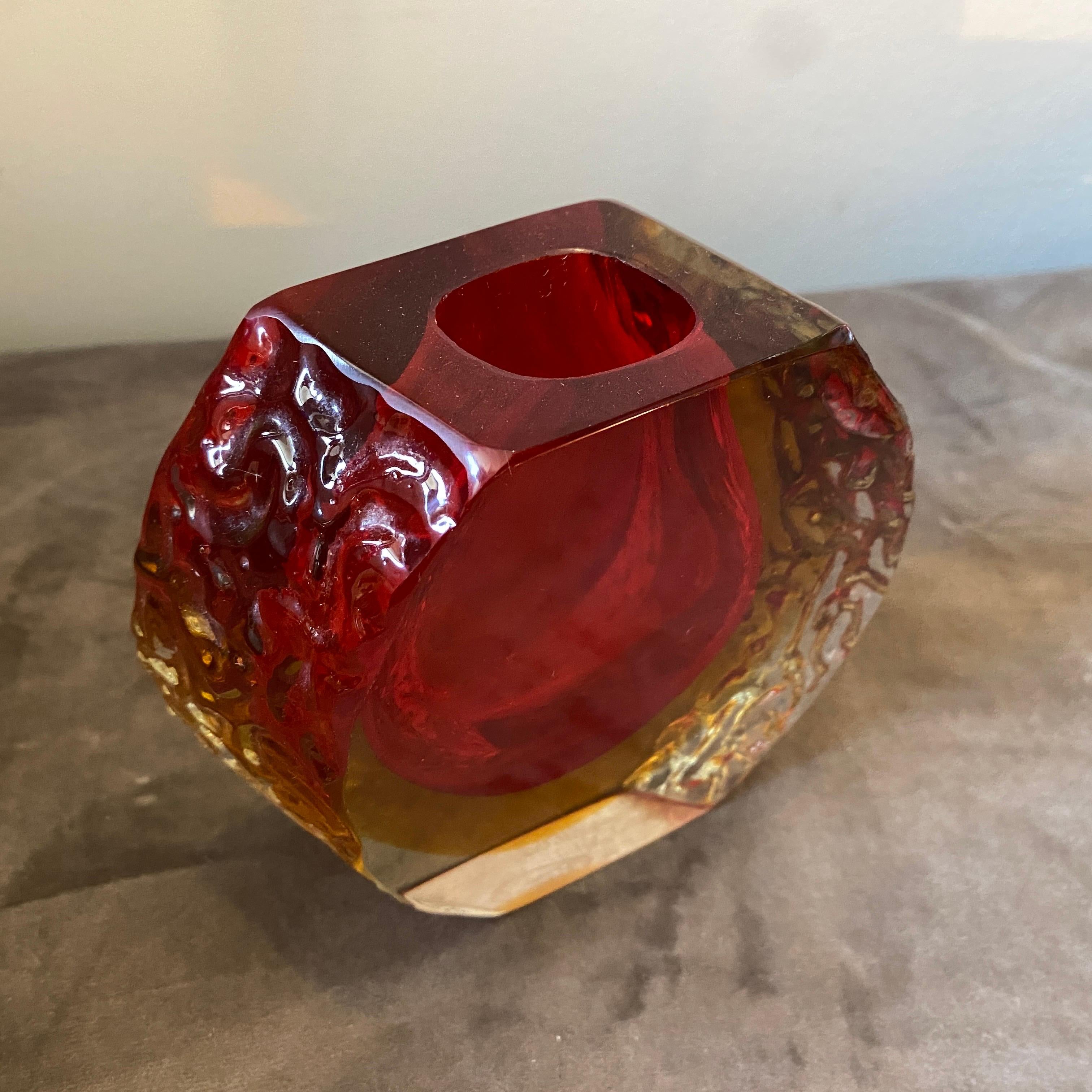 Hand-Crafted 1960s Mandruzzato Mid-Century Modern Red and Yellow Sommerso Murano Glass Vase For Sale