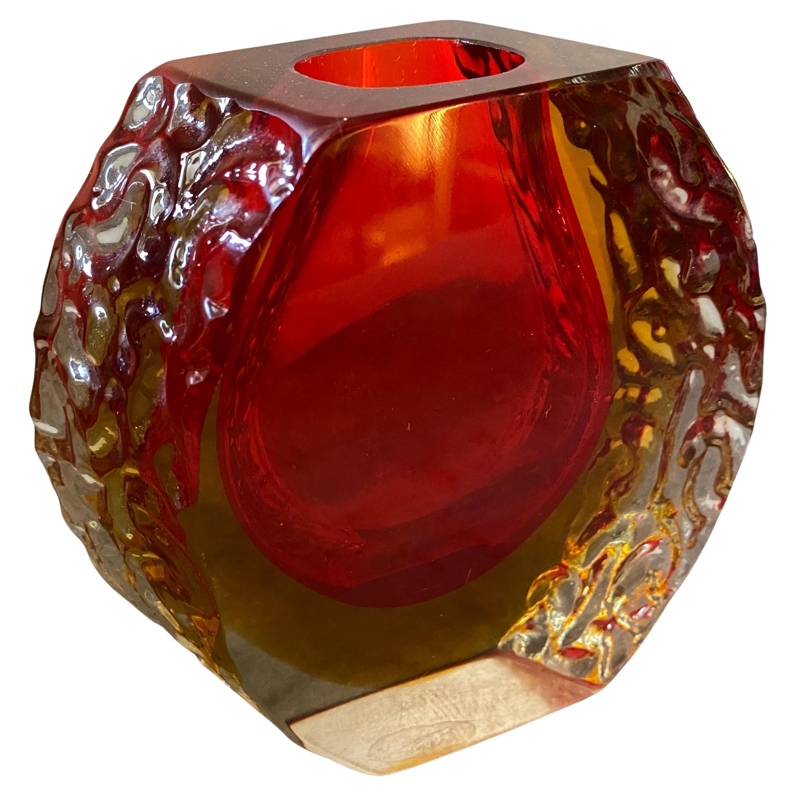 1960s Mandruzzato Mid-Century Modern Red and Yellow Sommerso Murano Glass Vase For Sale
