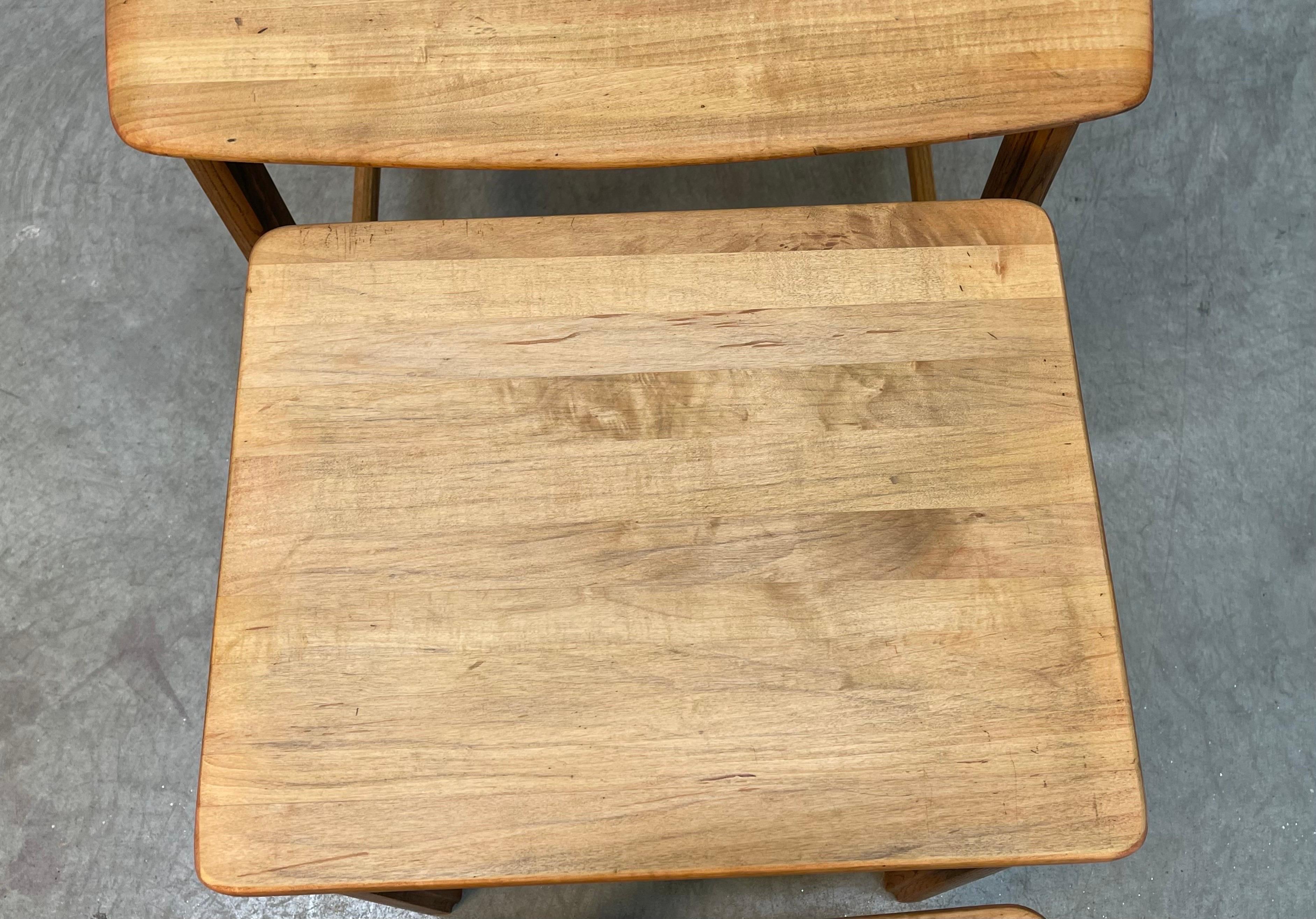 1960s Maple Wood Nesting Tables For Sale 2