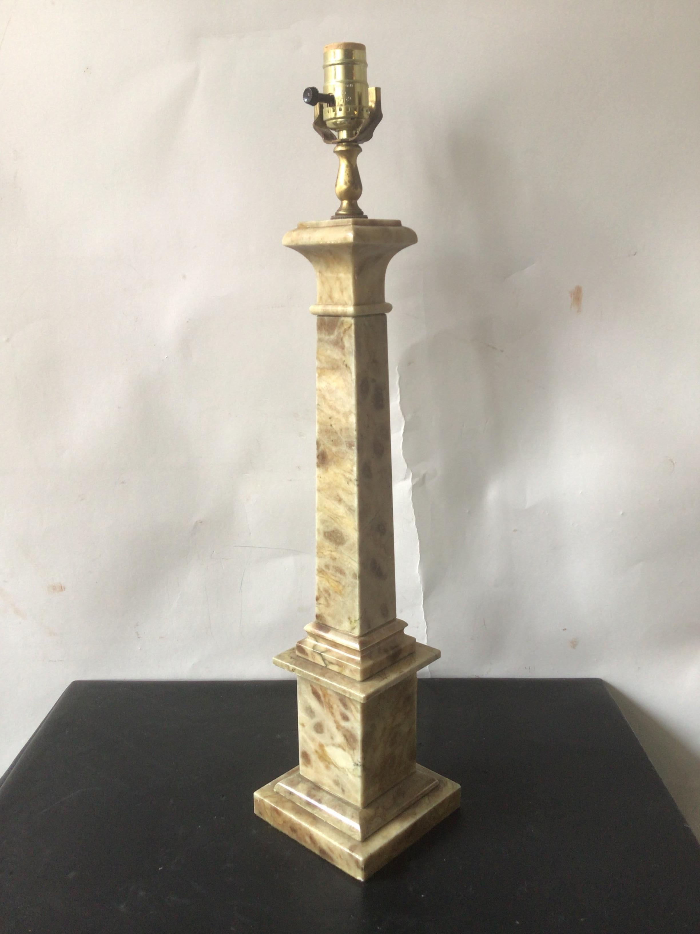 1960s Marble Obelisk Lamp In Good Condition In Tarrytown, NY