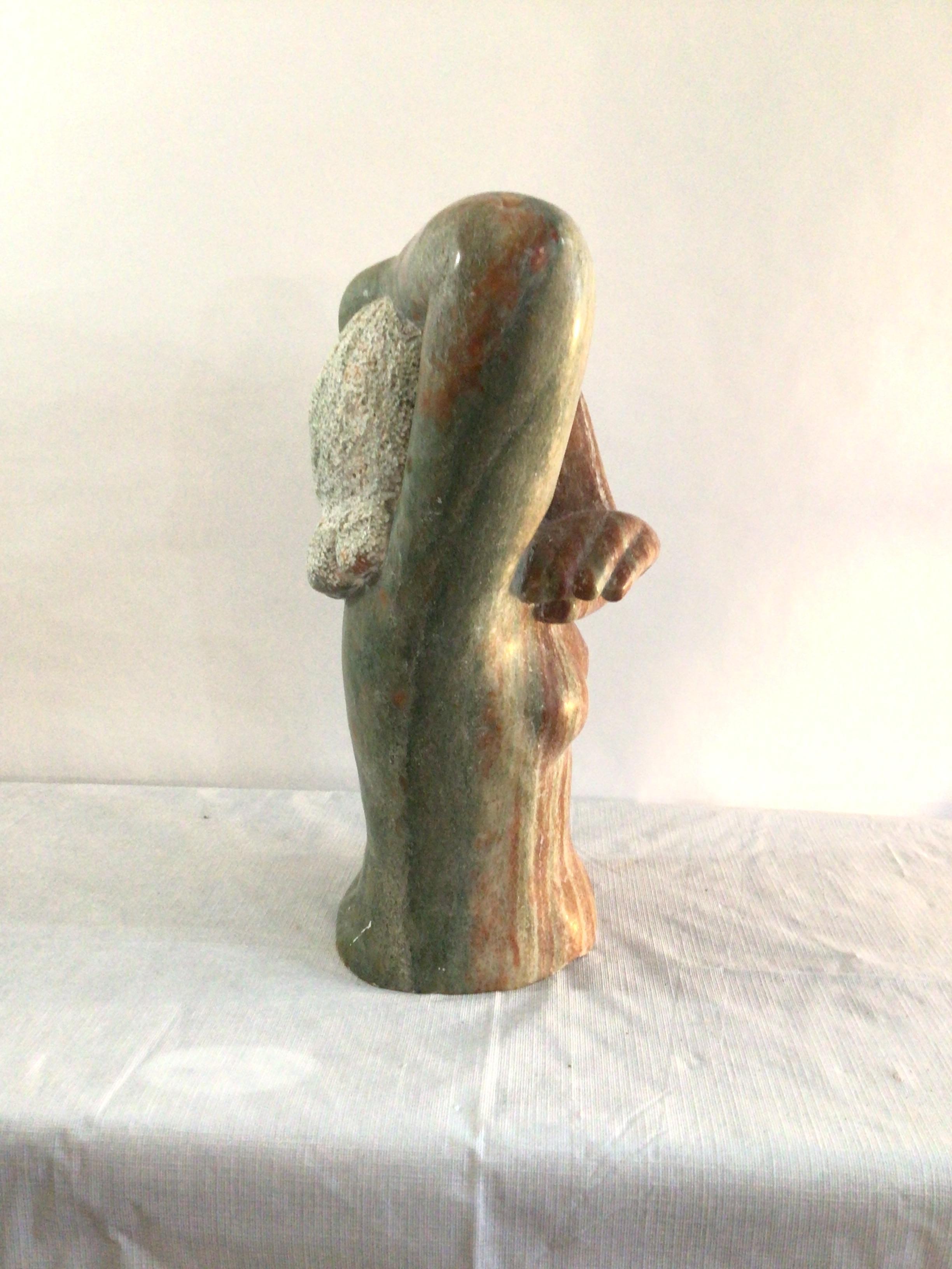 Carved 1960s Marble Sculpture of a Woman with Oversized Hands For Sale
