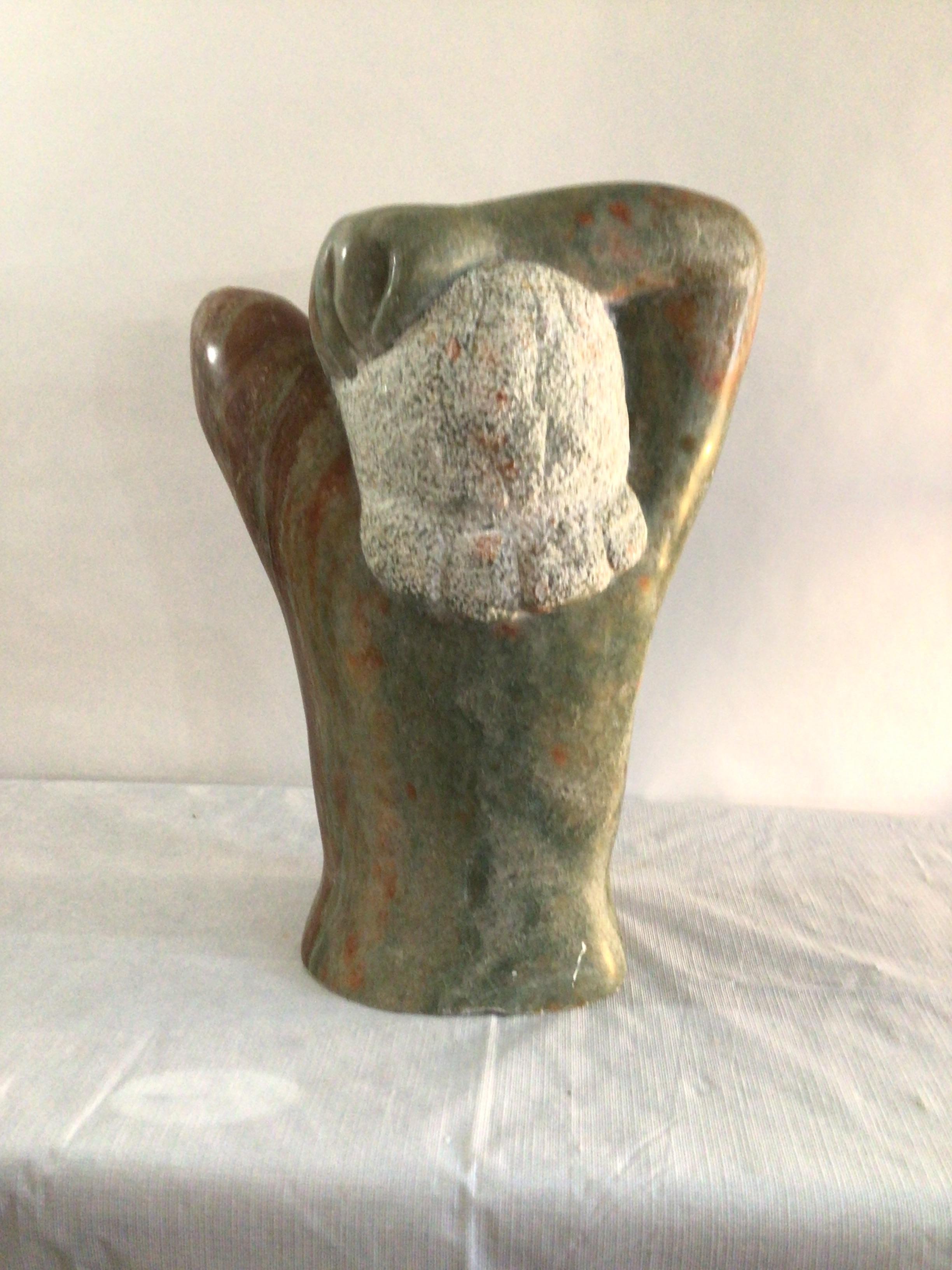 1960s Marble Sculpture of a Woman with Oversized Hands In Good Condition For Sale In Tarrytown, NY