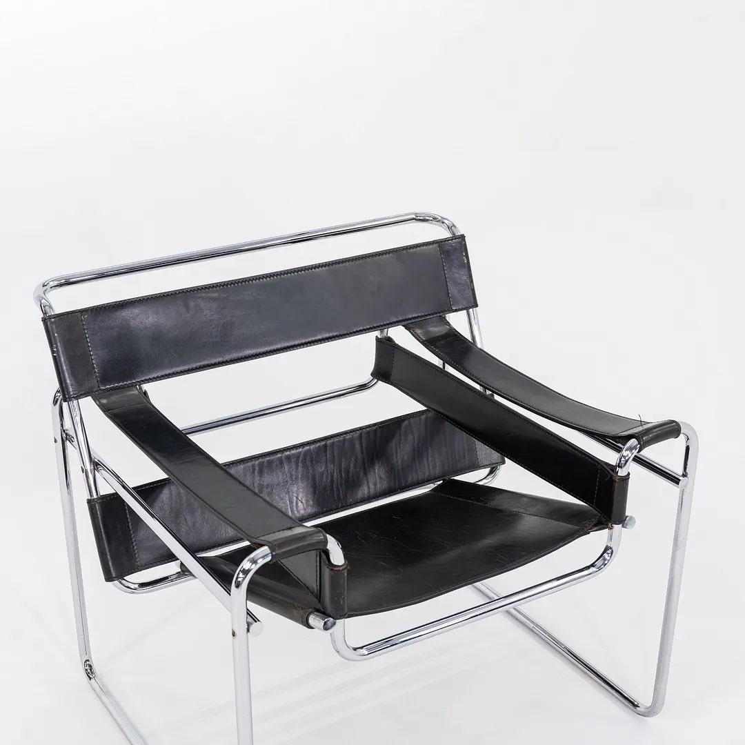 1960s Marcel Breuer for Gavina / Knoll Wassily B3 Lounge Chair in Black Leather For Sale 5