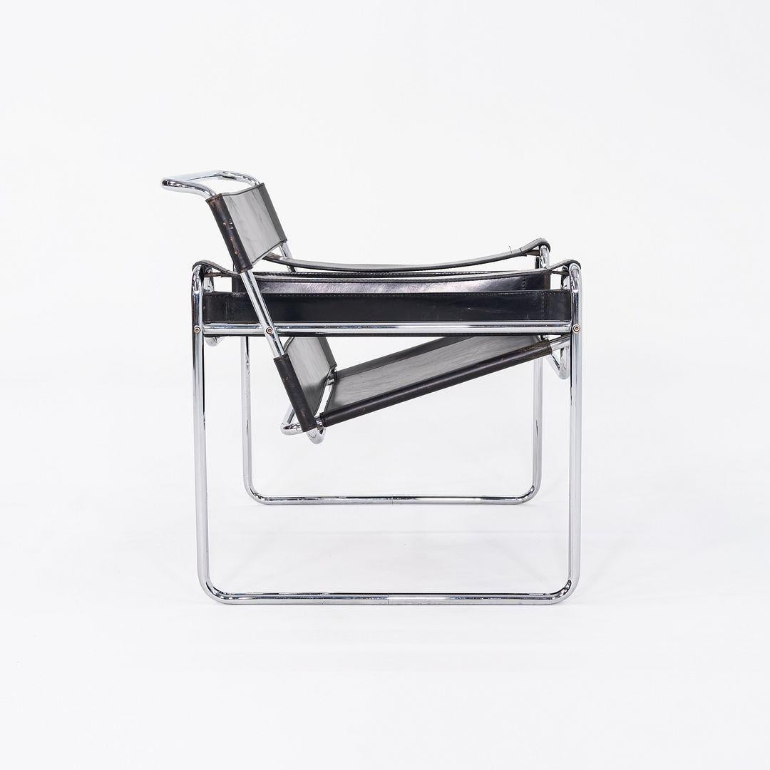 Modern 1960s Marcel Breuer for Gavina / Knoll Wassily B3 Lounge Chair in Black Leather For Sale