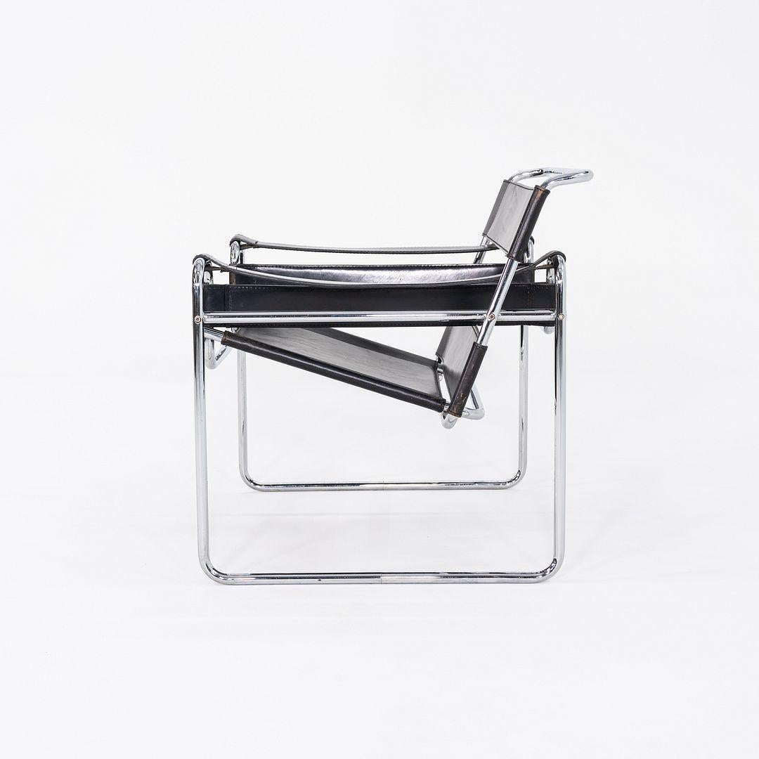 Italian 1960s Marcel Breuer for Gavina / Knoll Wassily B3 Lounge Chair in Black Leather For Sale