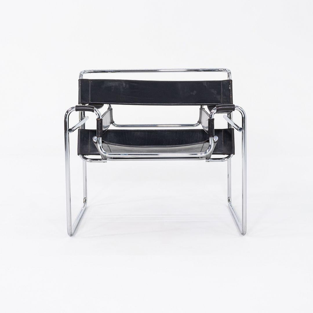 Steel 1960s Marcel Breuer for Gavina / Knoll Wassily B3 Lounge Chair in Black Leather For Sale