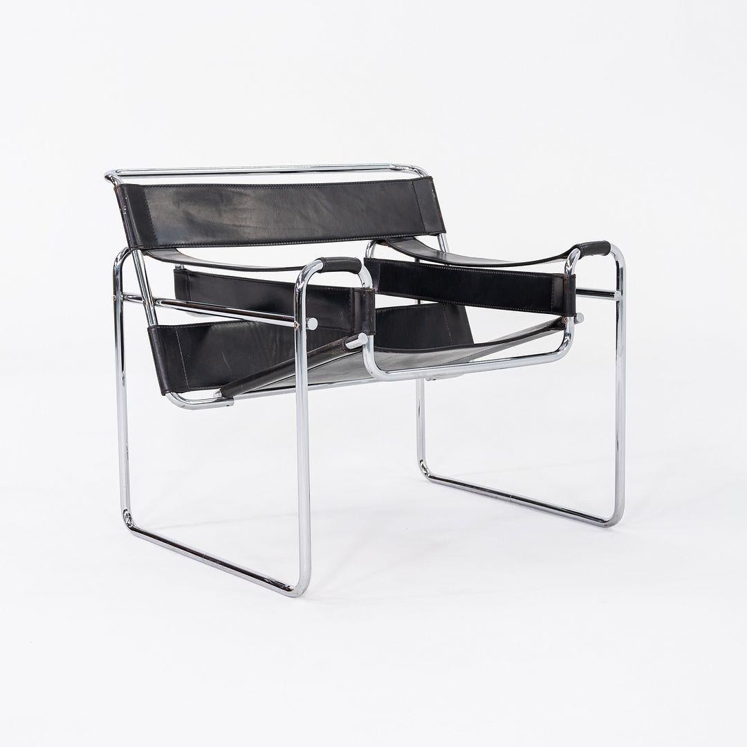 1960s Marcel Breuer for Gavina / Knoll Wassily B3 Lounge Chair in Black Leather For Sale 1