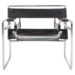 1960s Marcel Breuer for Knoll / Gavina Wassily Lounge Chair, Model B3 in Leather