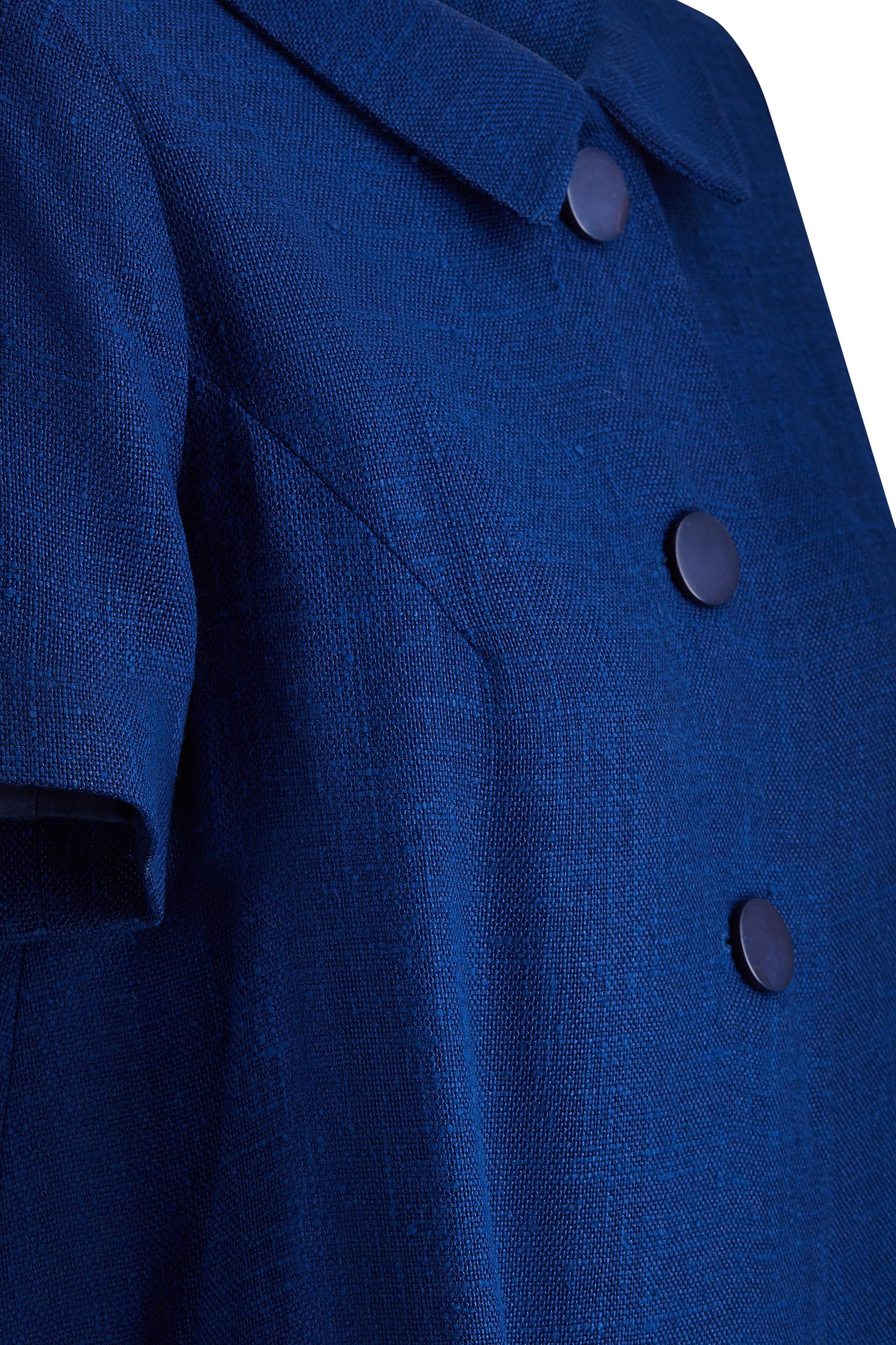 1960s French blue linen dress suit - a really great mod design from high-end fashion house Marcel Fenez.  This ensemble is from the mid to latter part of the decade and was very likely to have been designed by Roland Klein who worked for both