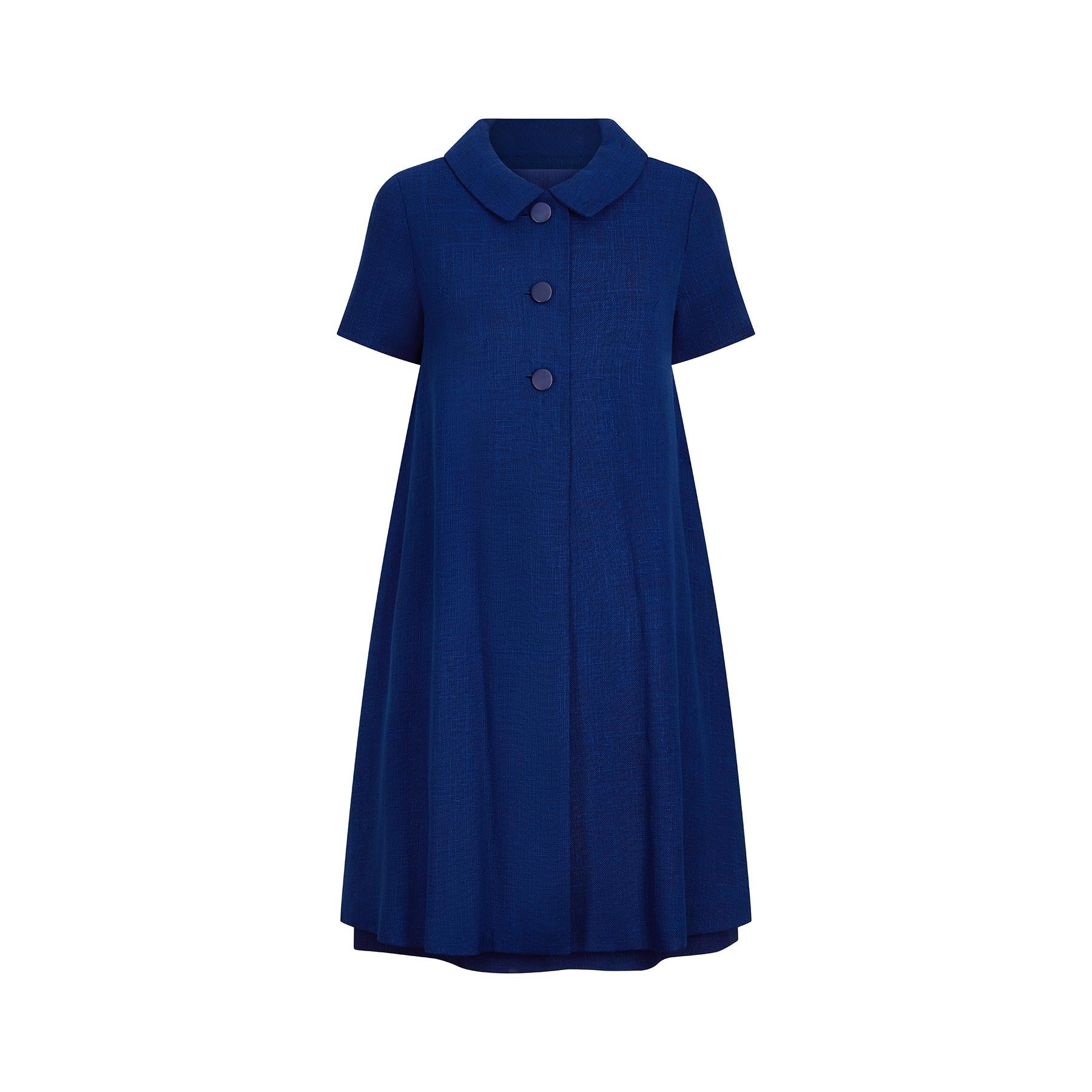 1960s Marcel Fenez French Blue Linen Dress Suit In Excellent Condition In London, GB