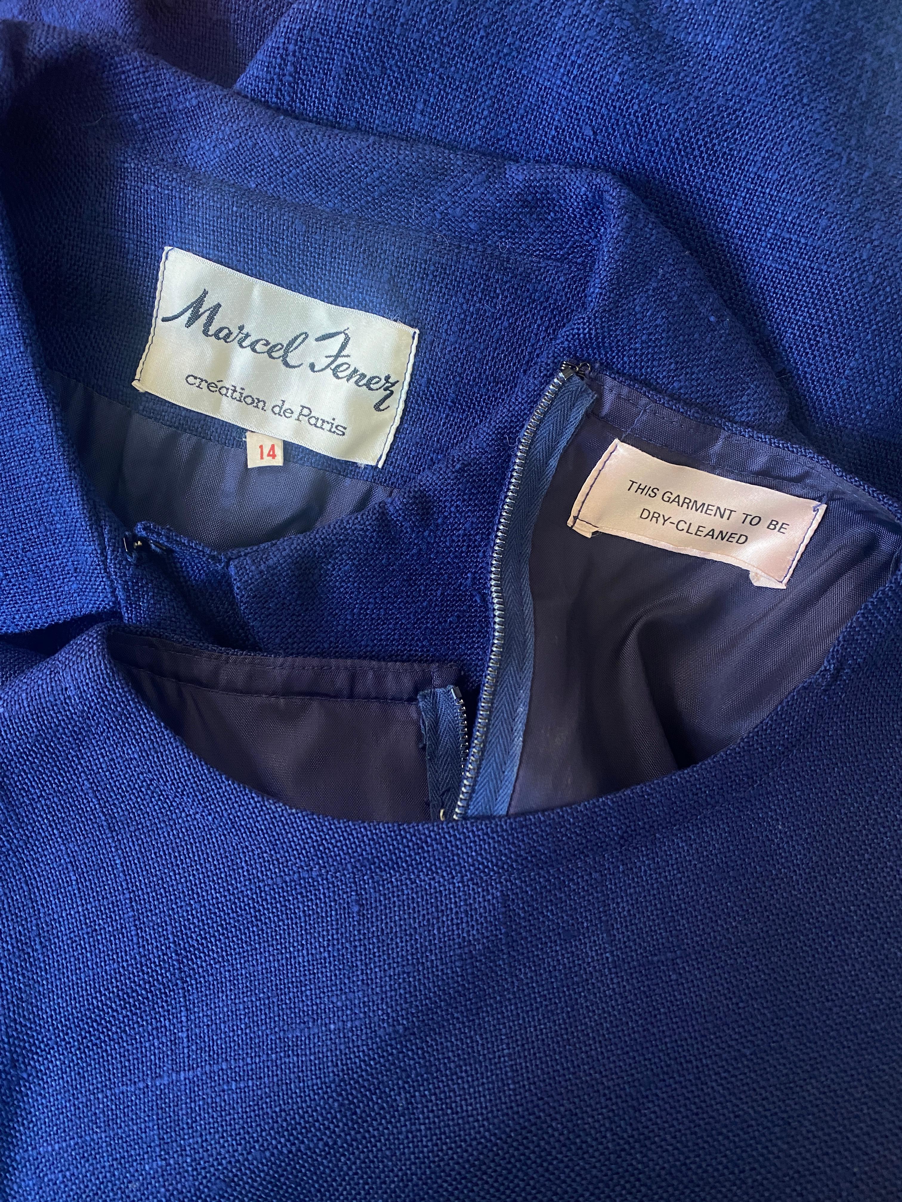1960s Marcel Fenez French Blue Linen Dress Suit 3