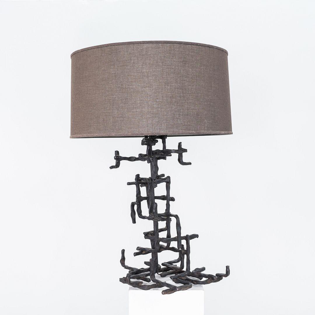 Lampe de bureau Marcello Fantoni des années 1960 en acier patiné avec abat-jour tambour gris Excellent état - En vente à Philadelphia, PA