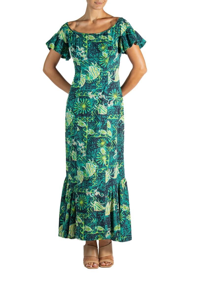 1960S Marchesa Di Gresy Orange & Green Floral Silk Chiffon Jersey Long Sleeve D For Sale 5