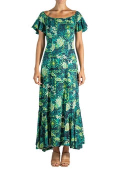 1960S Marchesa Di Gresy Orange & Green Floral Silk Chiffon Jersey Long Sleeve D