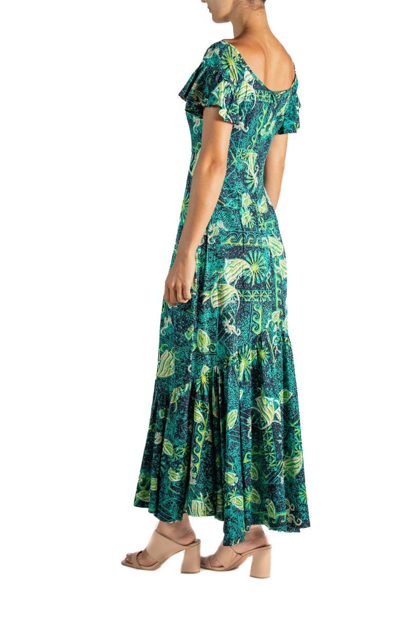 Women's 1960S Marchesa Di Gresy Orange & Green Floral Silk Chiffon Jersey Long Sleeve D For Sale