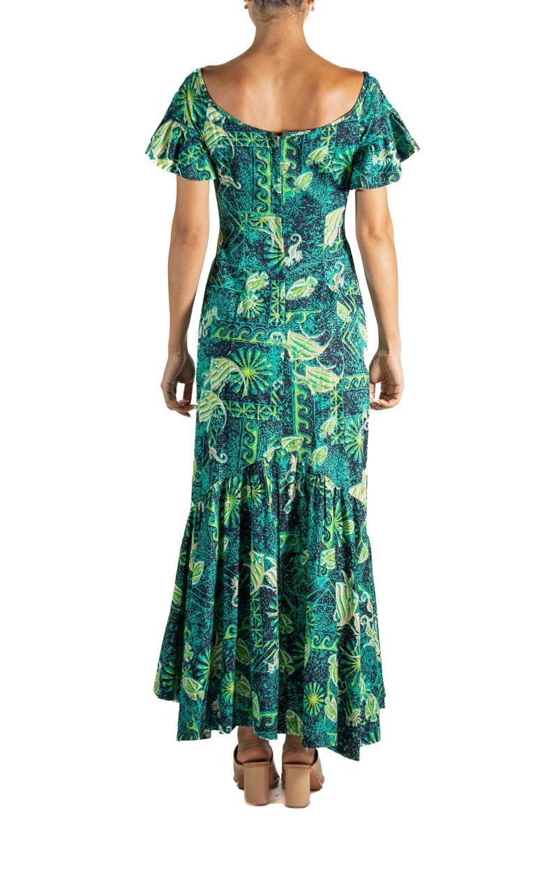 1960S Marchesa Di Gresy Orange & Green Floral Silk Chiffon Jersey Long Sleeve D For Sale 1