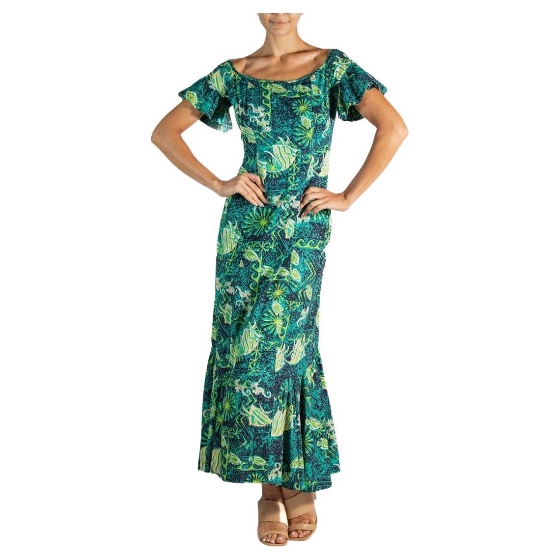 1960S Marchesa Di Gresy Orange & Green Floral Silk Chiffon Jersey Long Sleeve D For Sale