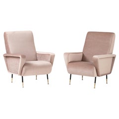 1960's Marco Zanuso Style Italian Lounge Chairs In Mohair Fabric