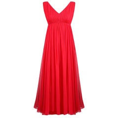 Vintage 1960s Mardi Gras By Levino Verna Red Silk Chiffon Dress