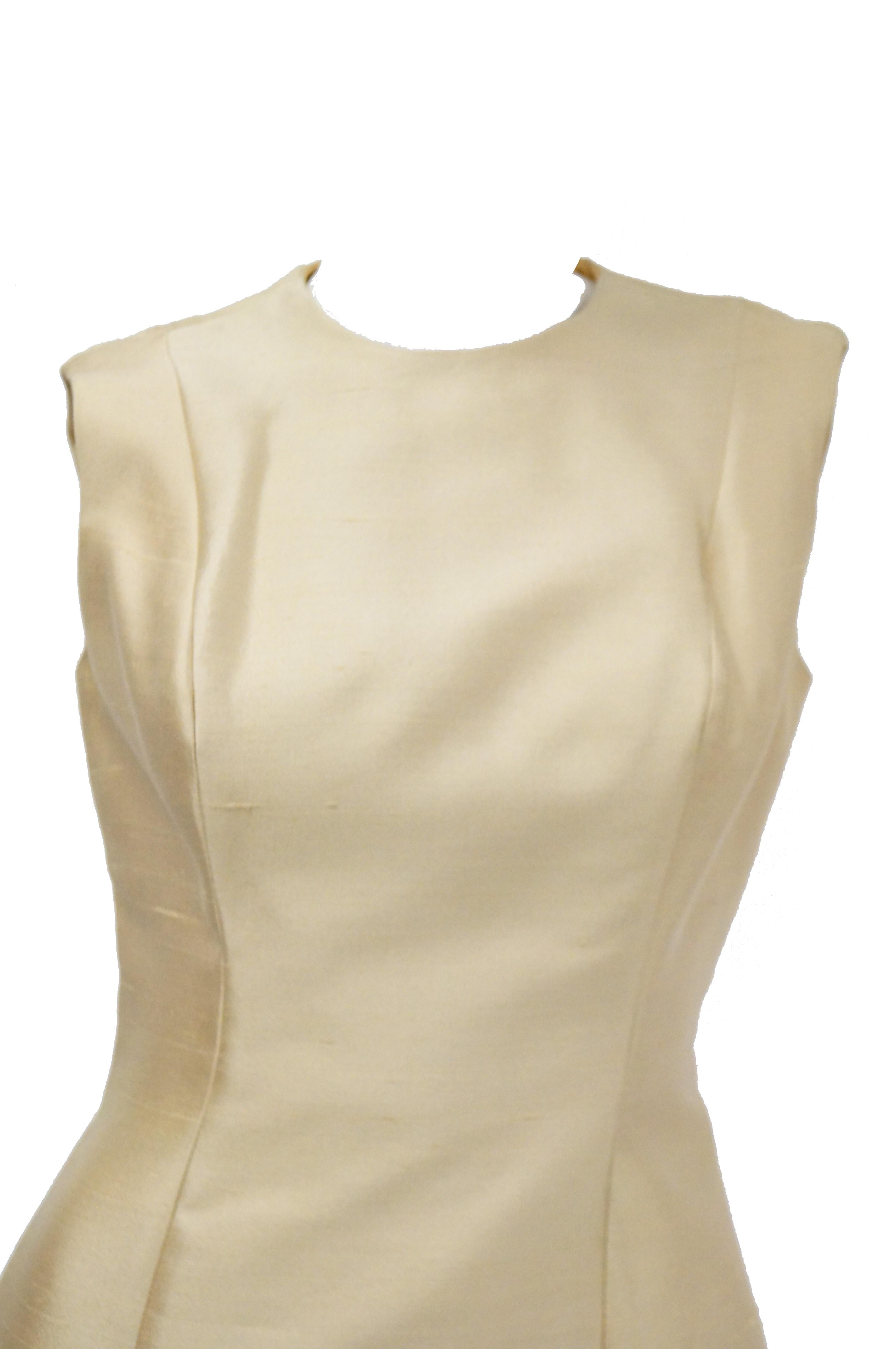 1960s Mardi Gras Champagne Gold Cocktail Sheath Dress with Bow Detail For Sale 1
