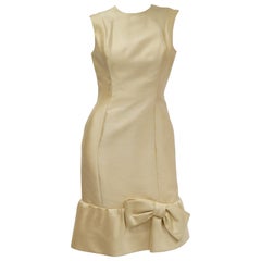 Retro 1960s Mardi Gras Champagne Gold Cocktail Sheath Dress with Bow Detail