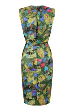 1960s Mardi Gras Embellished Silk Abstract Print Dress