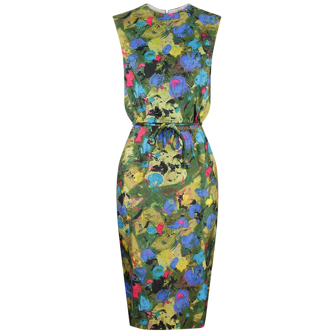 1960s Mardi Gras Embellished Silk Abstract Print Dress For Sale