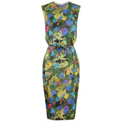 1960s Mardi Gras Embellished Silk Abstract Print Dress