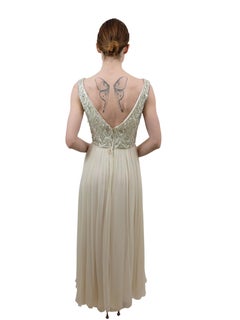 1960's Mardi Gras White Chiffon Dress with Beaded Bodice