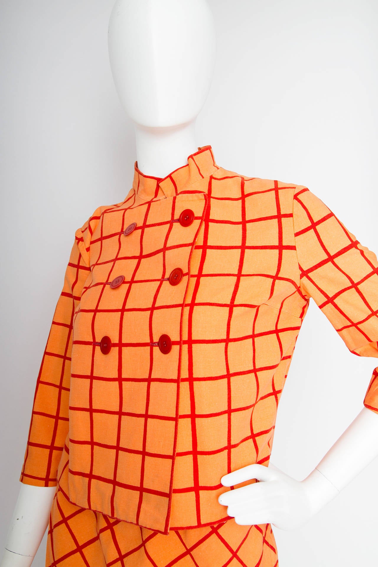 Orange 1960s Marimekko Cotton Color Block Ensemble XS For Sale