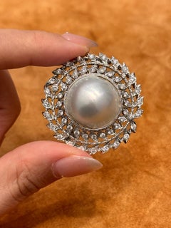 1960s Mario Buccellati Mabe Pearl Diamond White Gold Brooch