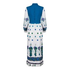 1960s Marion Donaldson Turquoise Crepe and Cotton Maxi Dress