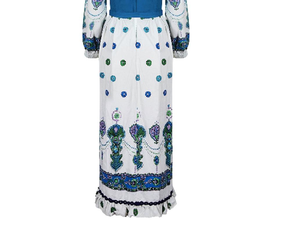 De las mujeres Maxivestido de crepé y algodón turquesa de los años 60 de Marion Donaldson en venta