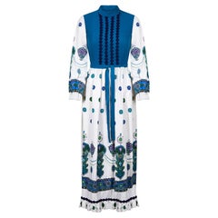 1960s Marion Donaldson Turquoise Crepe and Cotton Maxi Dress