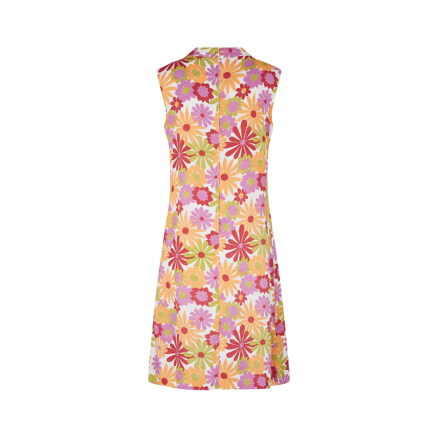 1960er Jahre Marjon Couture Schlüssellochausschnitt Blumendruck Kleid im Zustand „Hervorragend“ im Angebot in London, GB