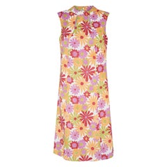 Retro 1960s Marjon Couture Keyhole Neckline Floral Print Dress