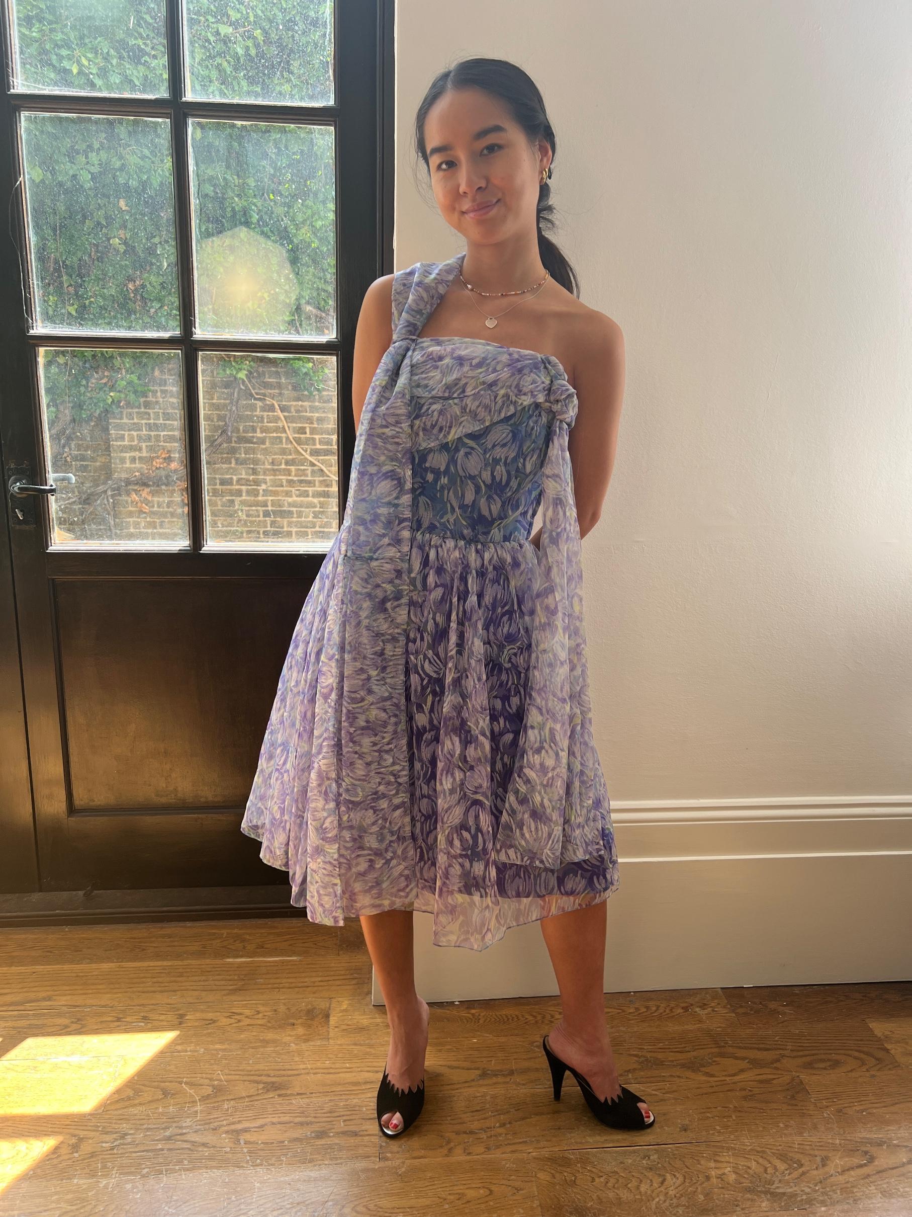 Vestido floral sin tirantes Marldena, años 60 en venta 1
