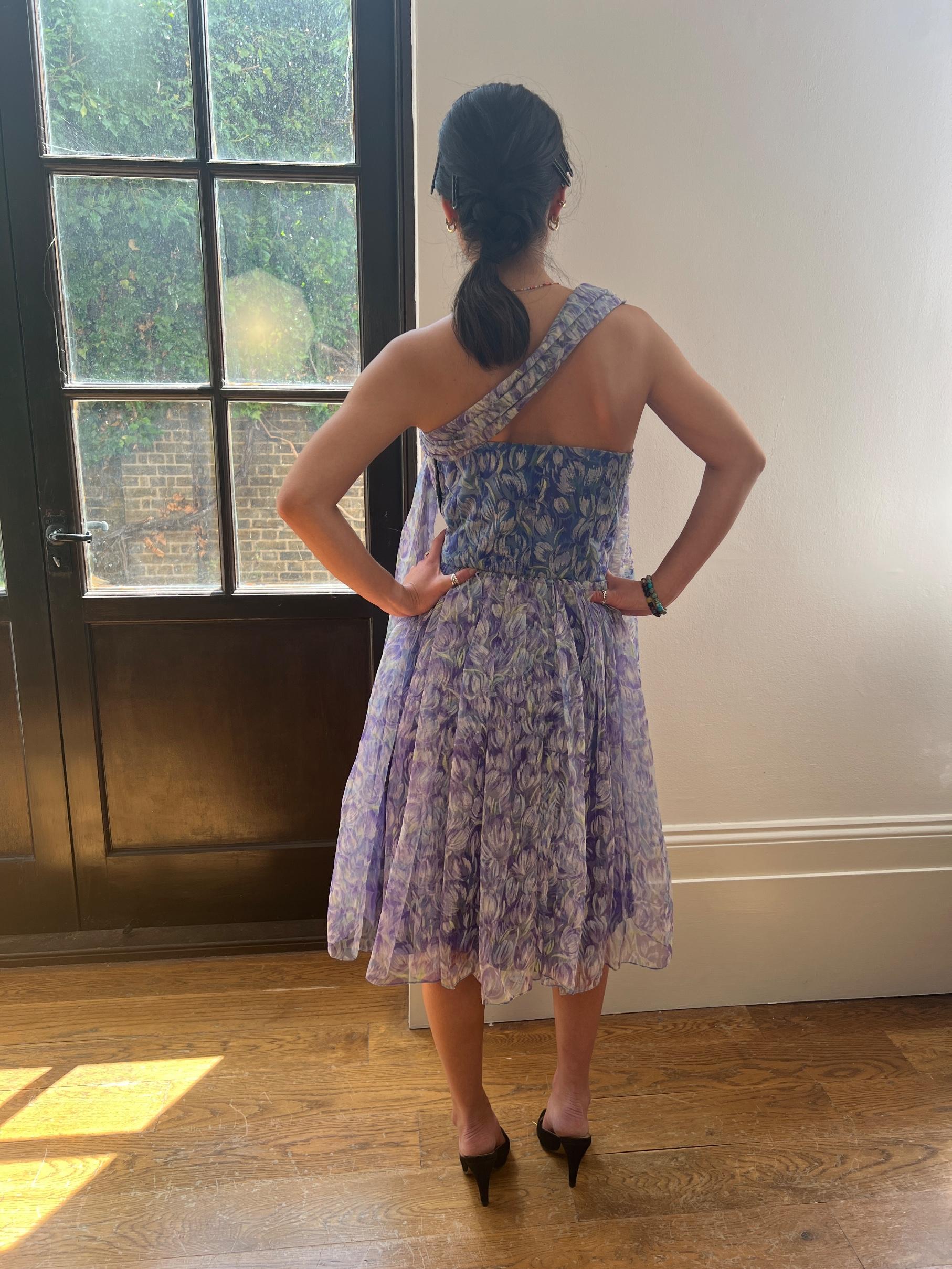 Vestido floral sin tirantes Marldena, años 60 en venta 2