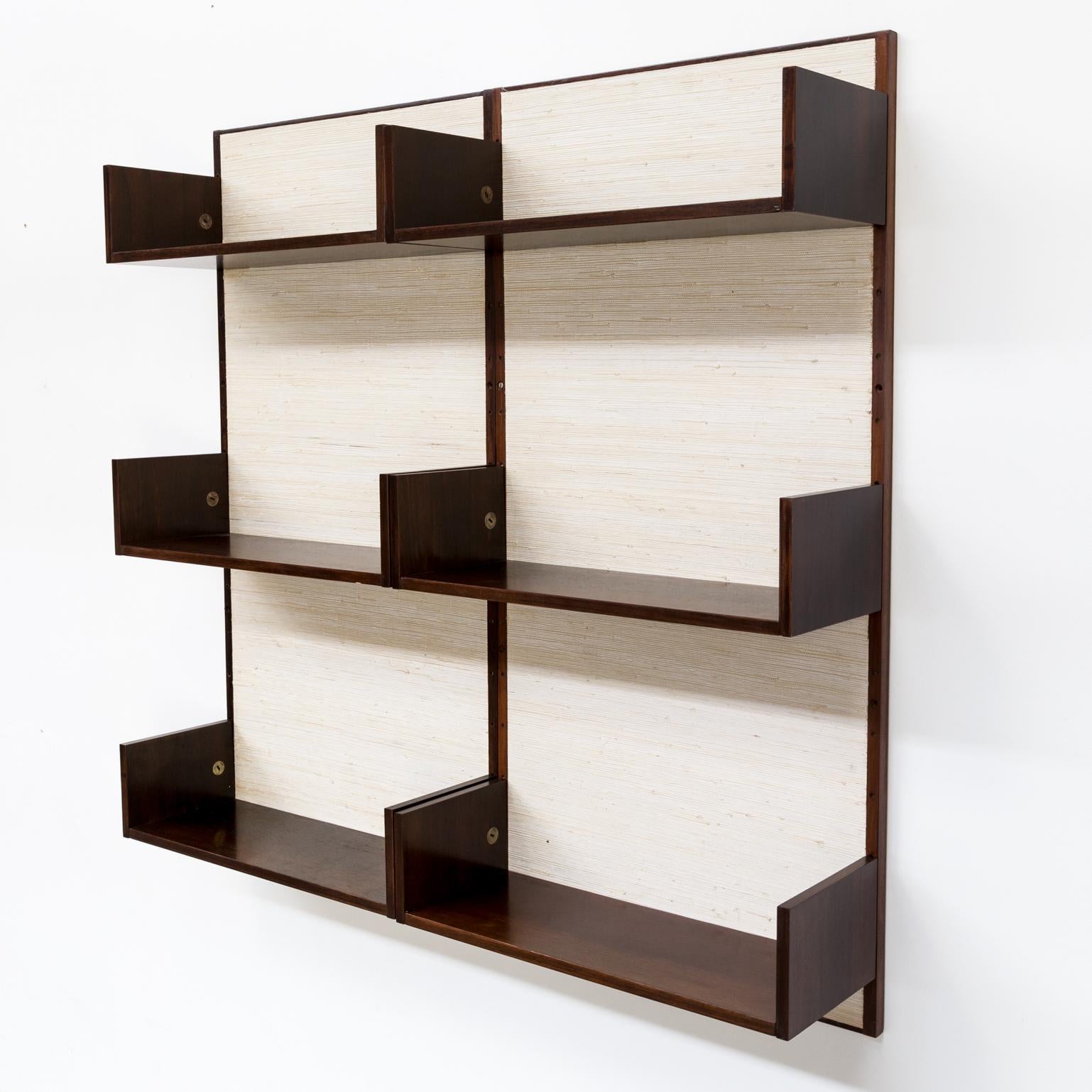 Mid-20th Century 1960s Marten Franckema Rosewood & Seagrass Canvas Wall Unit 6 Shelves for Fristh For Sale